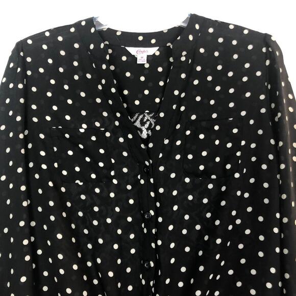 Candie's Womens Top Medium Polka Dot Tie Front Flowy Relaxed Casual Party Event - Picture 3 of 10